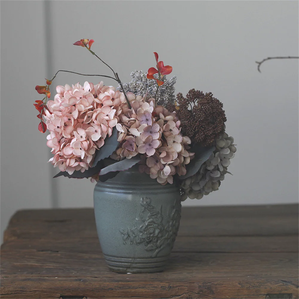 Silk Hydrangea Artificial Flowers Vase for Home Decoration Accessories Wedding Decorative Fake Plants Christmas Garland Material
