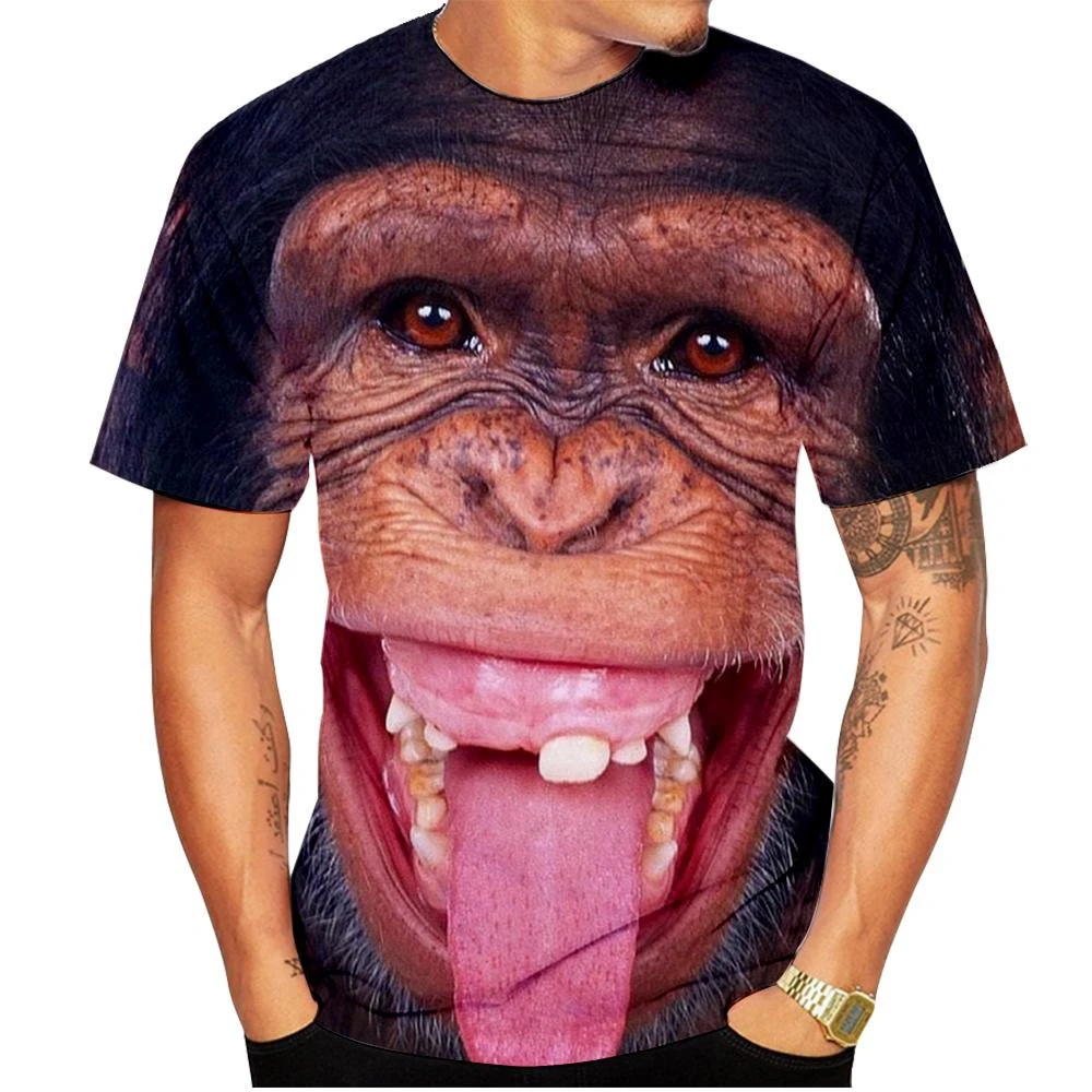 New casual men's new 3D design spoof gorilla funny monkey T-Shirt Funny pout monkey 3D printing Summer Short Sleeve Shirt Kids