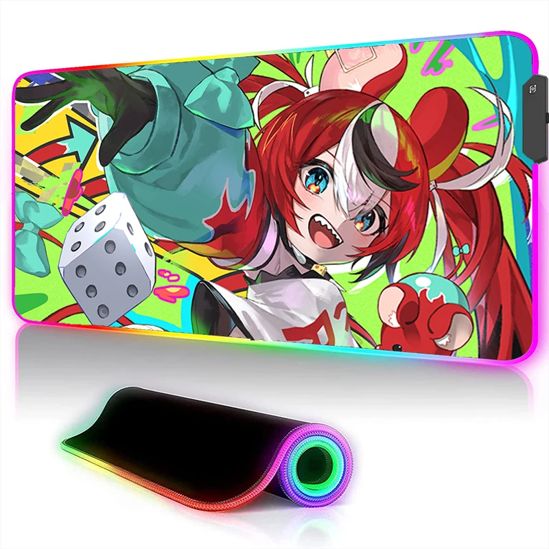 Hololive Hakos Baelz Mouse Pad LED Computer Kawaii Colorful Keyboard Rug RGB Laptop Anime Girl Gamer Cabinet Mousepad Desk Mat