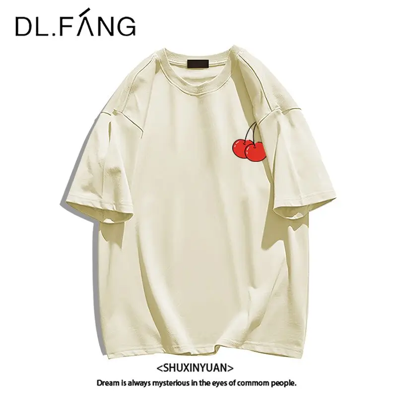 

Women's Pure Cotton T-shirt Summer Design Sense Korean Sweet Print Top Cherry Blossom Short Sleeve Lady Basic Simple O-Neck Tees