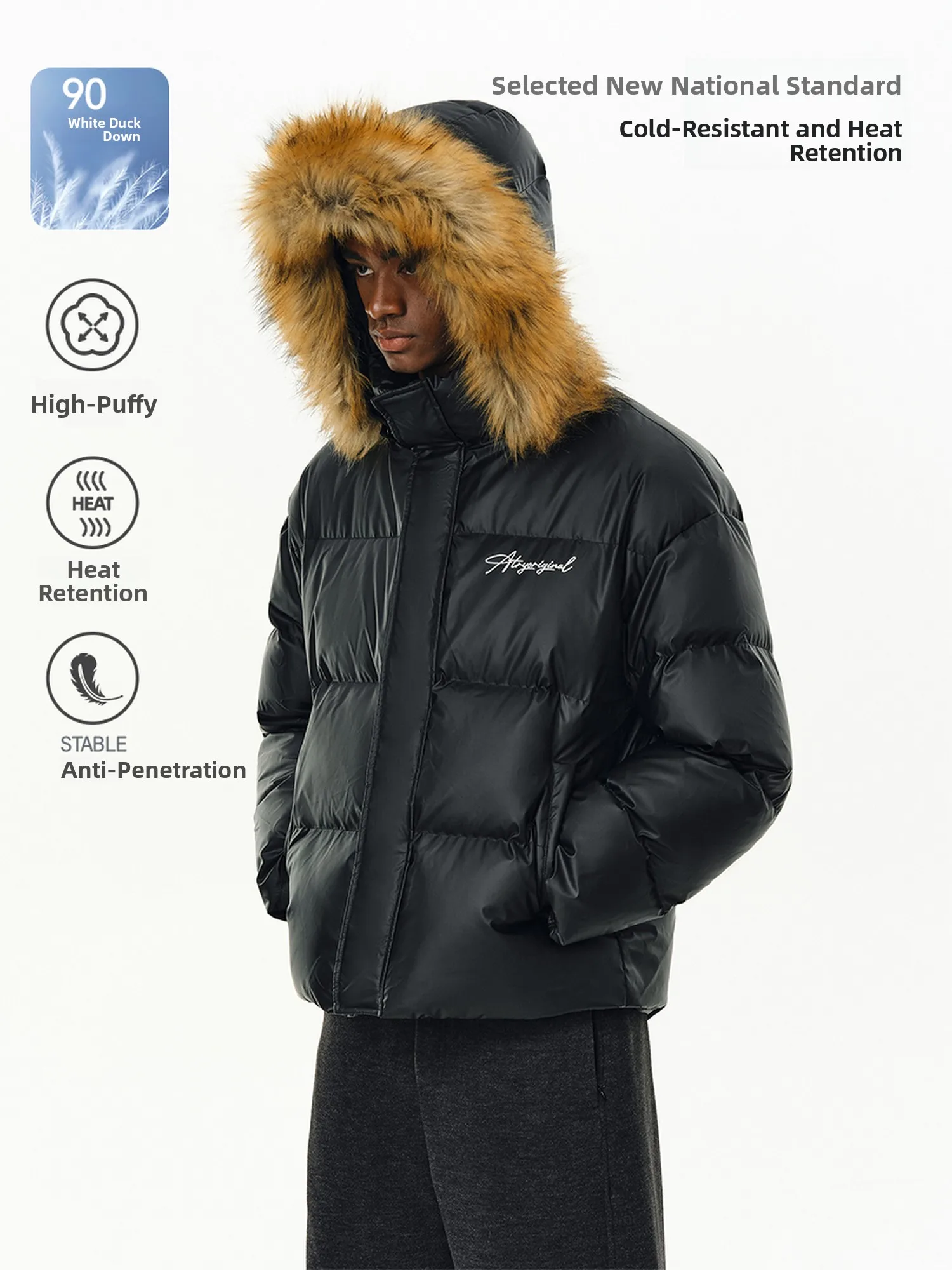 

ATRY Men's Hooded down Jaet Thiened Winter Faionable American Sle Windproof Warmth-kee Outerwear Polyester Fiber