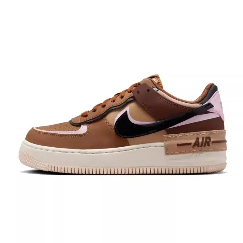 Nike Air Force 1 Shadow Retro Fashion Color-Blocked Trendy Comfortable Low-Top Breathable Sneakers for Women Brown DZ1847-200