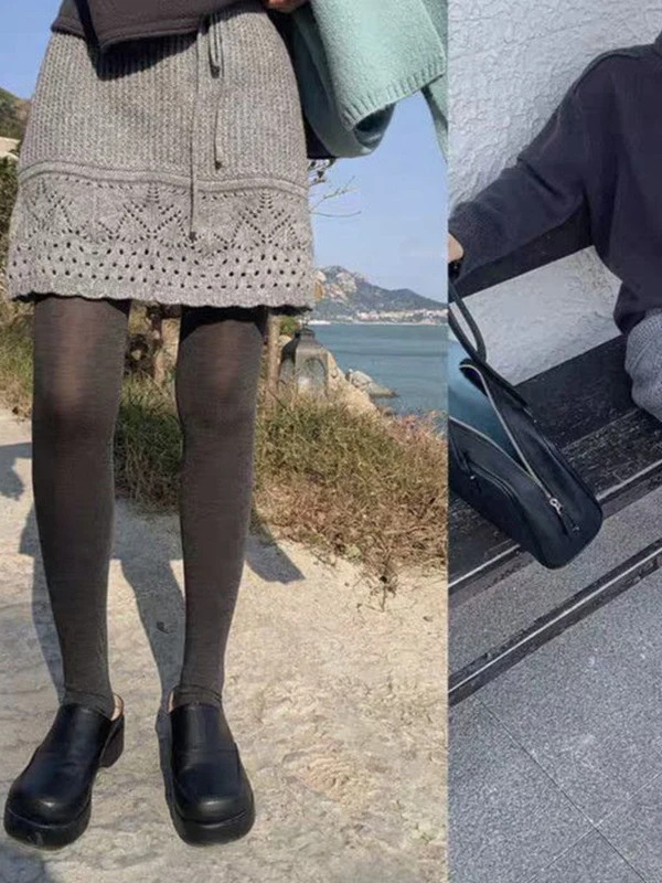 

Юбка-трапеция с эффектом похудения, вязаная, с вырезами, на эластичной высокой талии, для женщин, осенняя новинка в корейском стиле