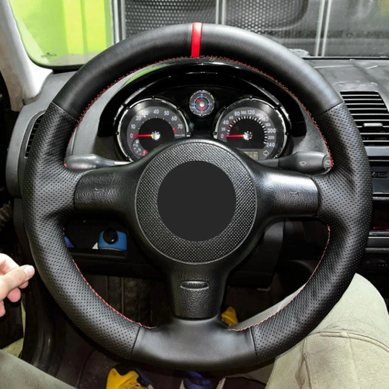 Black Red Stitching Perforated Leather Steering Wheel Cover Fit VW Golf 4 MK4 Passat B5 1996-2005 DIY Hand Sew Interior Trim