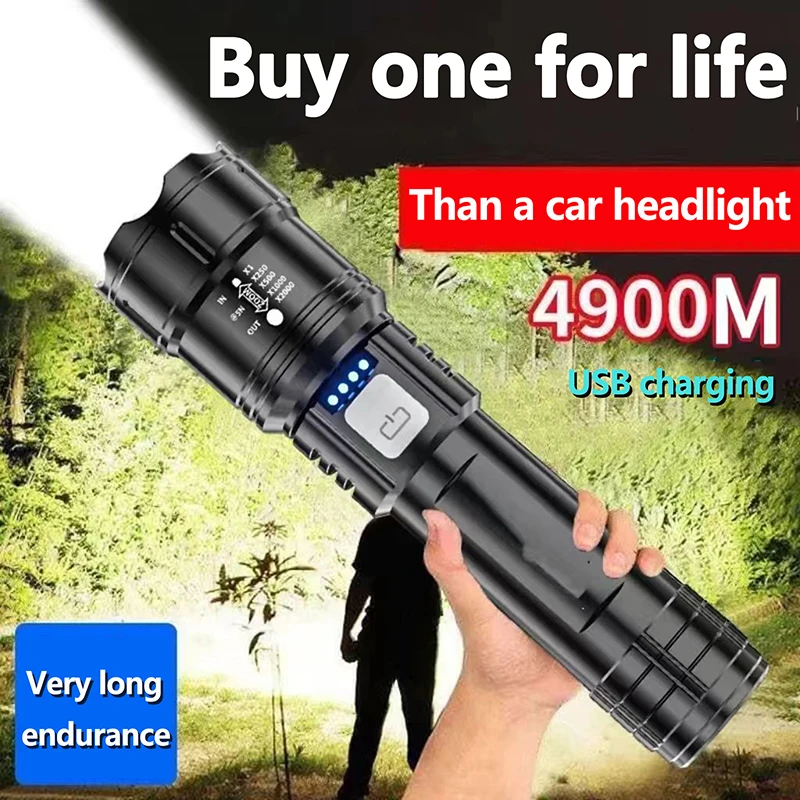 Ultra Bright Lantern Super Powerful LED Flashlight Zoom Tactical Torch Built-in Battery USB Rechargeable Waterproof Lamp