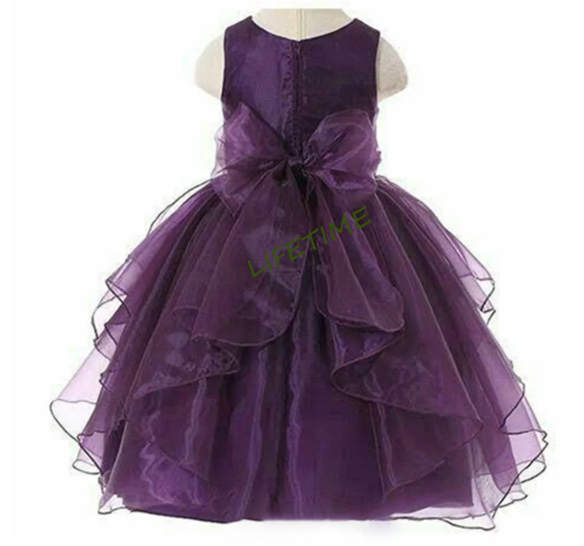 Fluffy Beach Flower Girl Dress Kids Princess Bow Lace Ankle Length Wedding Fold Irregularity Tulle Ball Gown Prom Dresses Purple