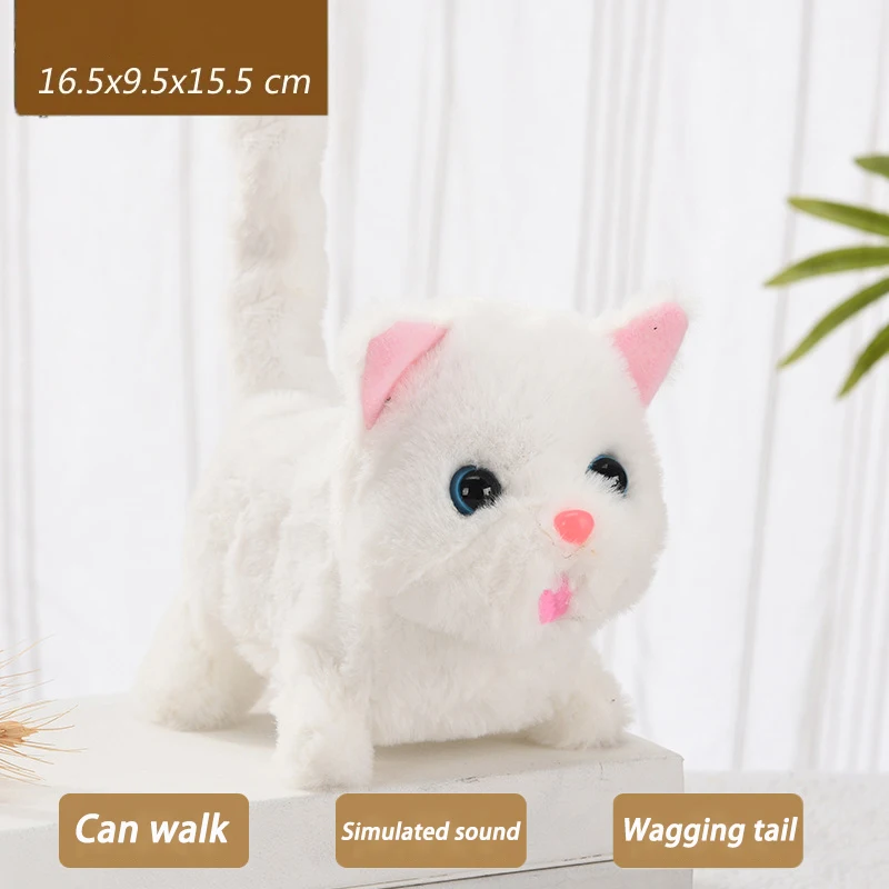 Chat En Peluche Interactif Électronique Qui Marche, Miaule Et Remue La Queue - Jouet Avec Laisse Pour Enfants