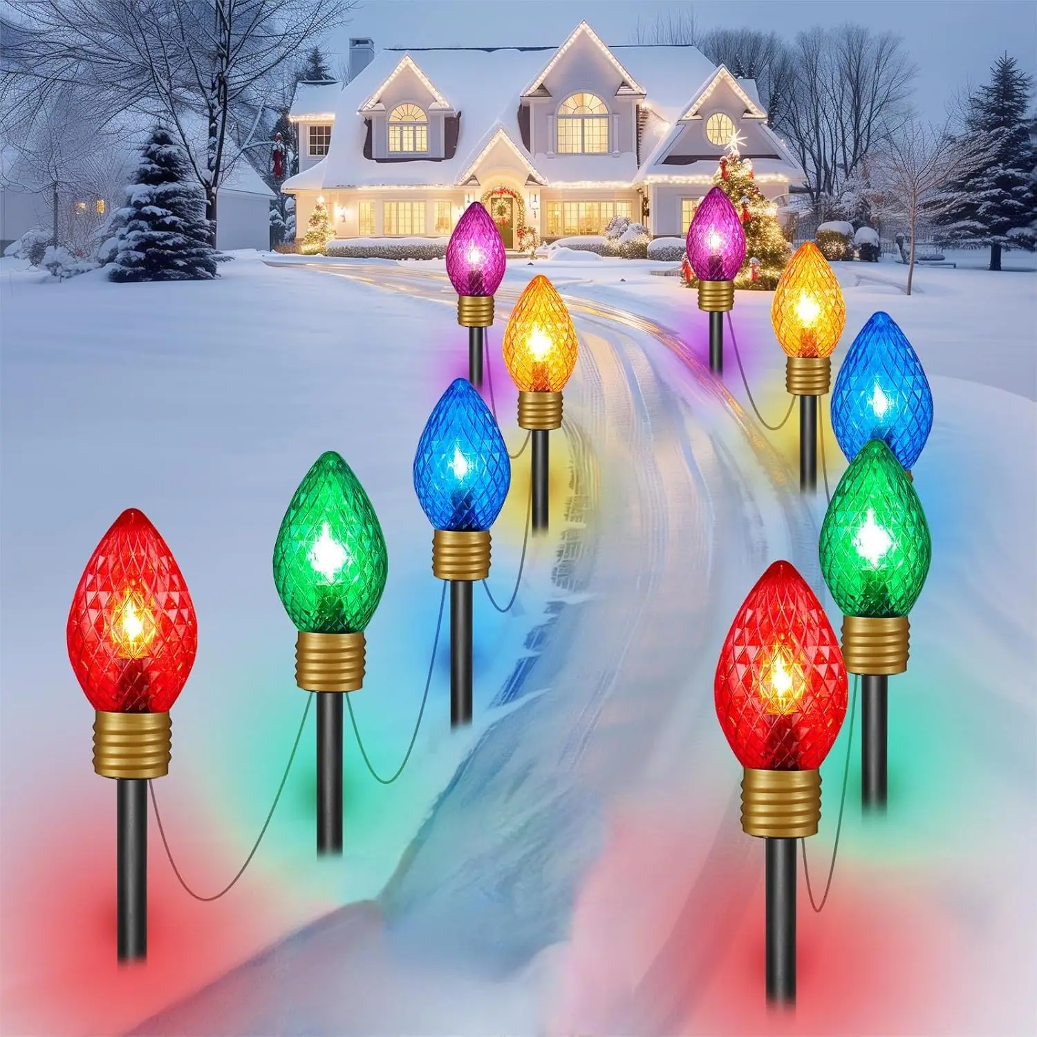 Brightown 2 Pack Strawberry Jumbo C9 Christmas Pathway Lights Outdoor Decorations Lawn,Total 17 Ft 10 Led String Lights Covered