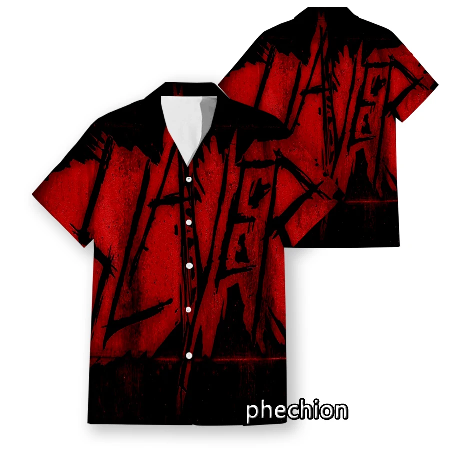 Phechion Hawaiian Short Sleeve Men\'s Shirt SLAYER Rock Funny 3D Printed Casual Shirts Fashion Men Tops W26