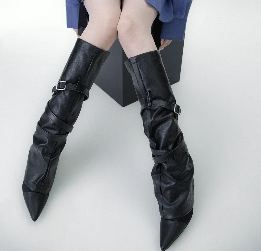 Women's Vintage PU Leather Leg Ankle Knee Sleeve Socks Over Knee Girls Fashion Dancing Punk Leggings Black Leg Warmer R2332 view 5