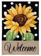 Evergreen Polka Dot Sunflower Burlap House Flag 44x28 Double Sided, Welcome Spring Flags For Outside House, Front Door, Gard MMZ