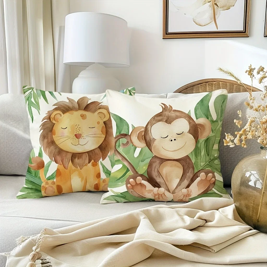 Jungle animal lion zebra monkey tiger pattern printing pillowcase living room sofa cushion cover bedroom room home decoration