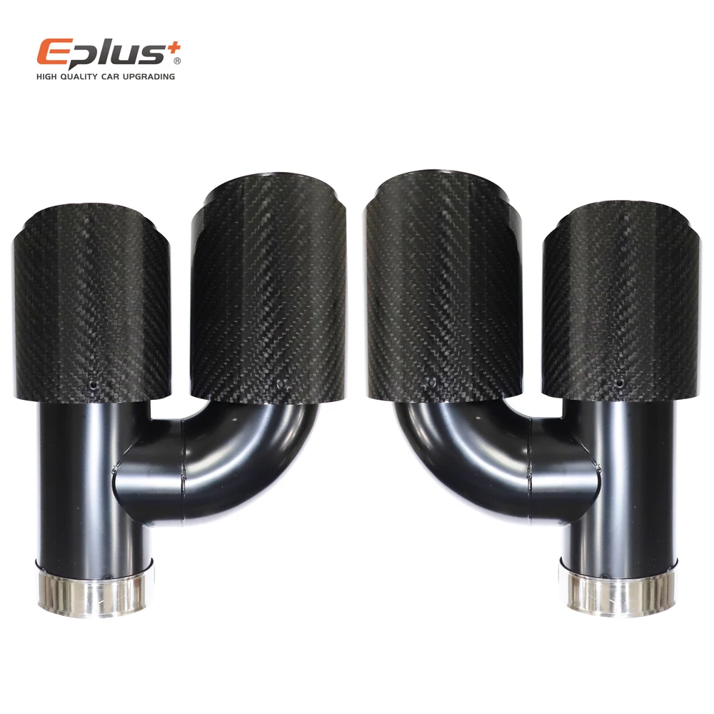 

EPLUS Car Carbon Fiber Glossy Muffler Tip H Shape Double Exit Exhaust Pipe Mufflers Nozzle Decoration Universal Stainless Black