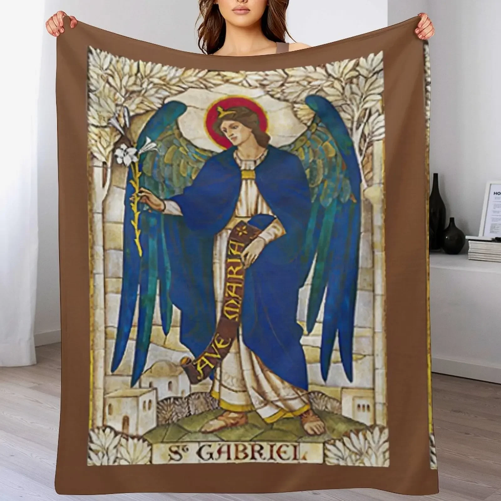 

St Gabriel Angel Catholic Saint Archangel Throw Blanket Warm Cozy Throw Blanket for Living Room Couch