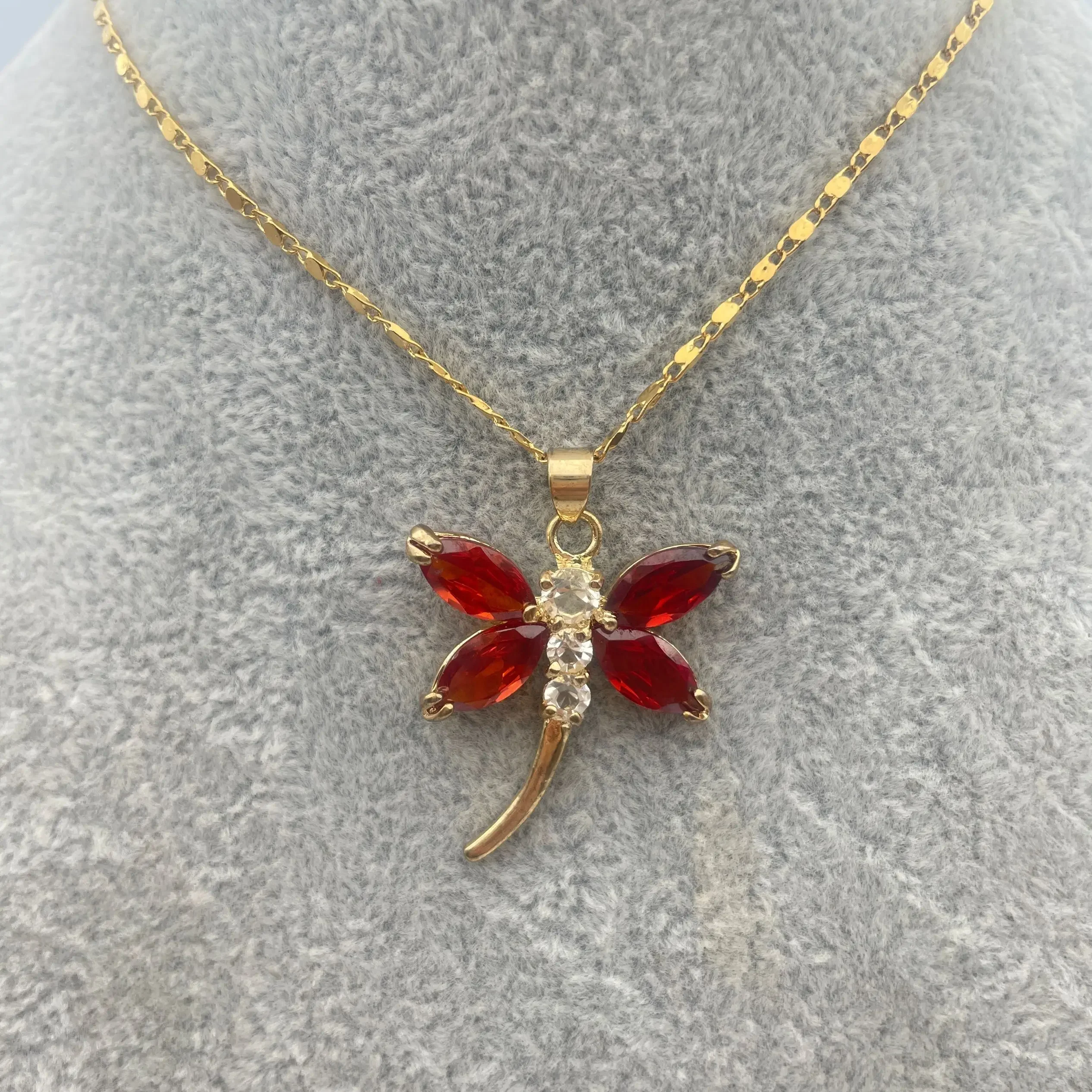 

Lady's lovely little Dragonfly Red Zircon Pendant Necklace