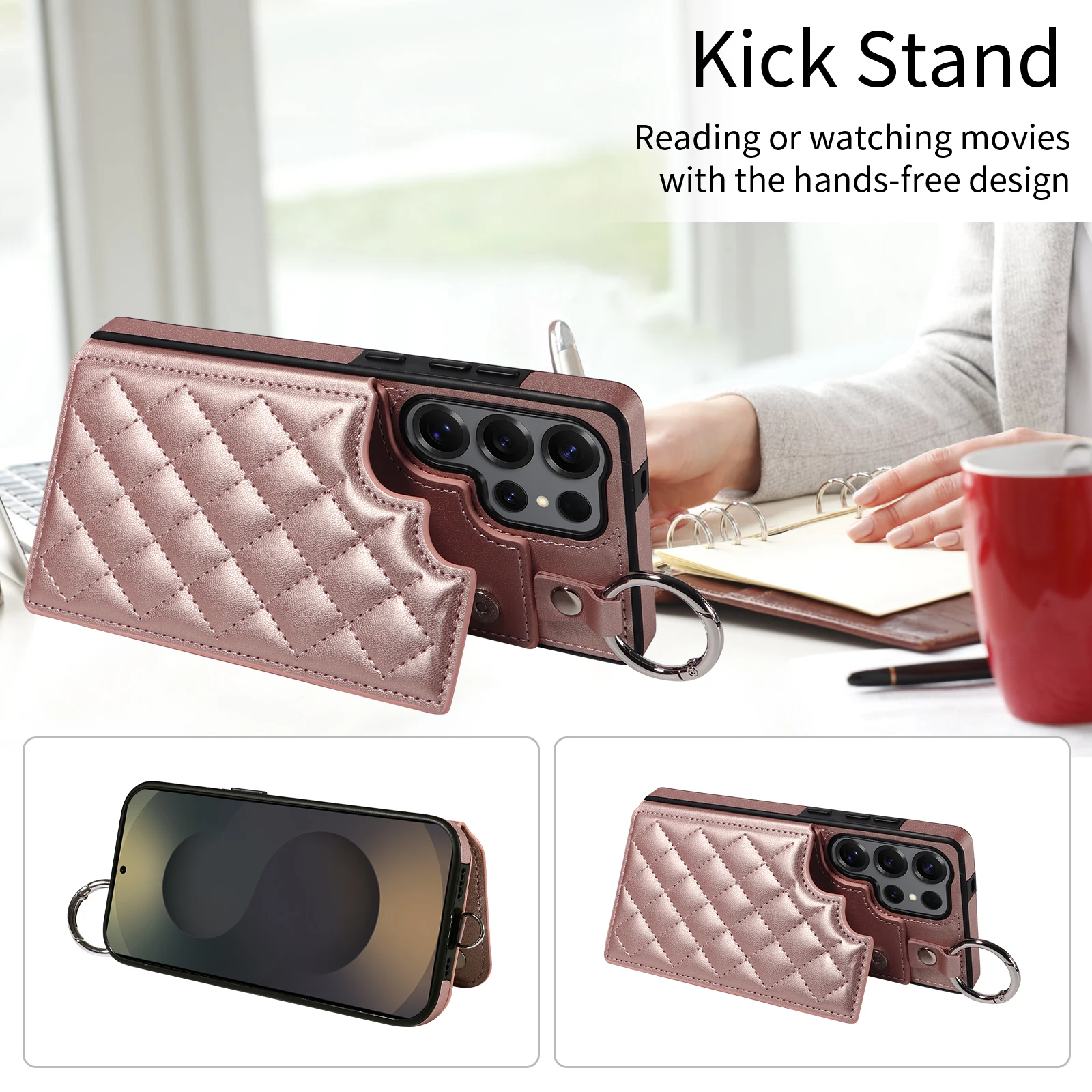 Luxury Ring Leather Wallet Card Slot Phone Case for Samsung Galaxy S24 Ultra S23 Plus S22 S21 FE Flip Purse Holder Cover Coque