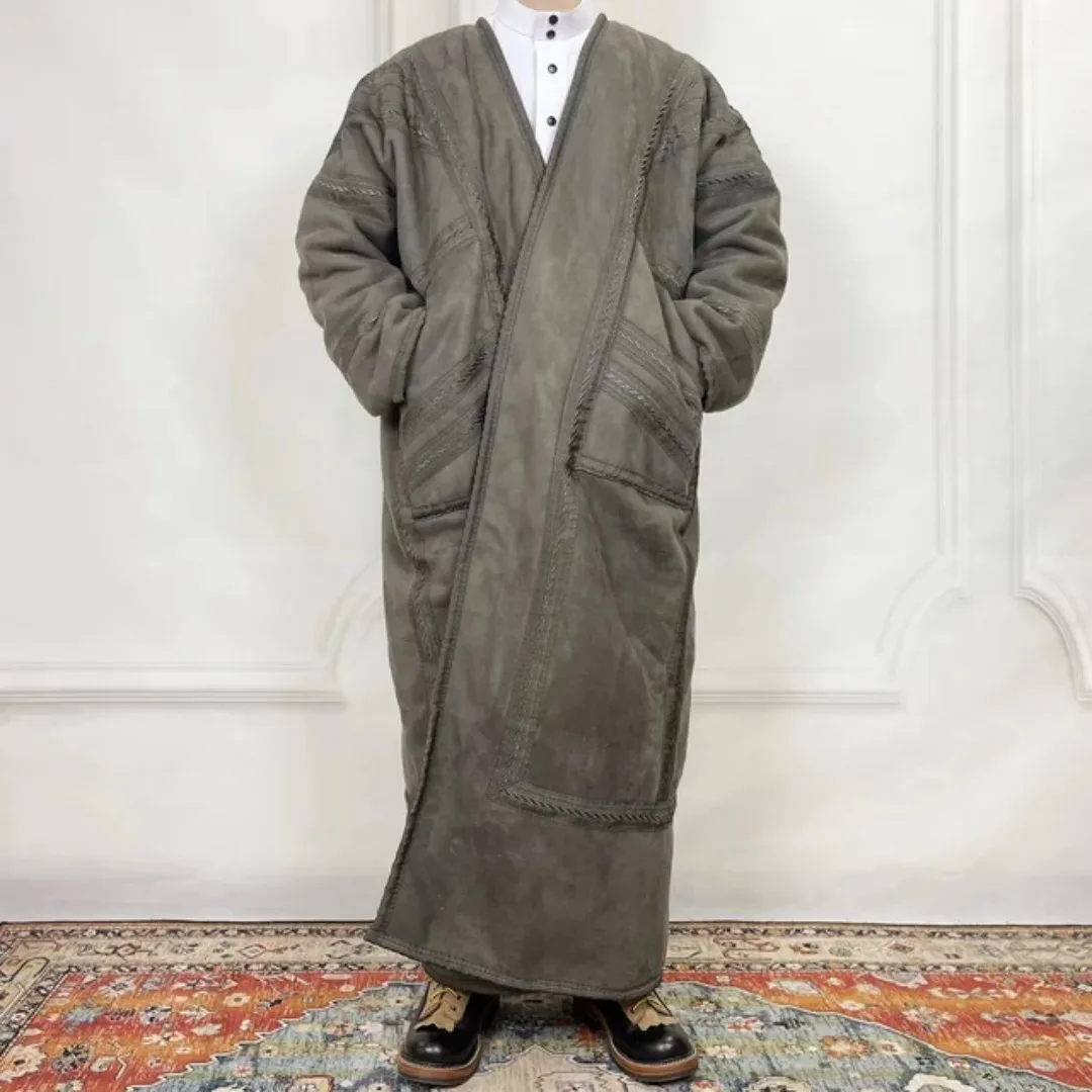 جديد الإسلامية جوبا ثوب المملكة العربية السعودية الشتاء سميكة الدافئة فو الفراء بيشيت للرجال سترة كيمونو معطف قفطان عباية ملابس مسلمة