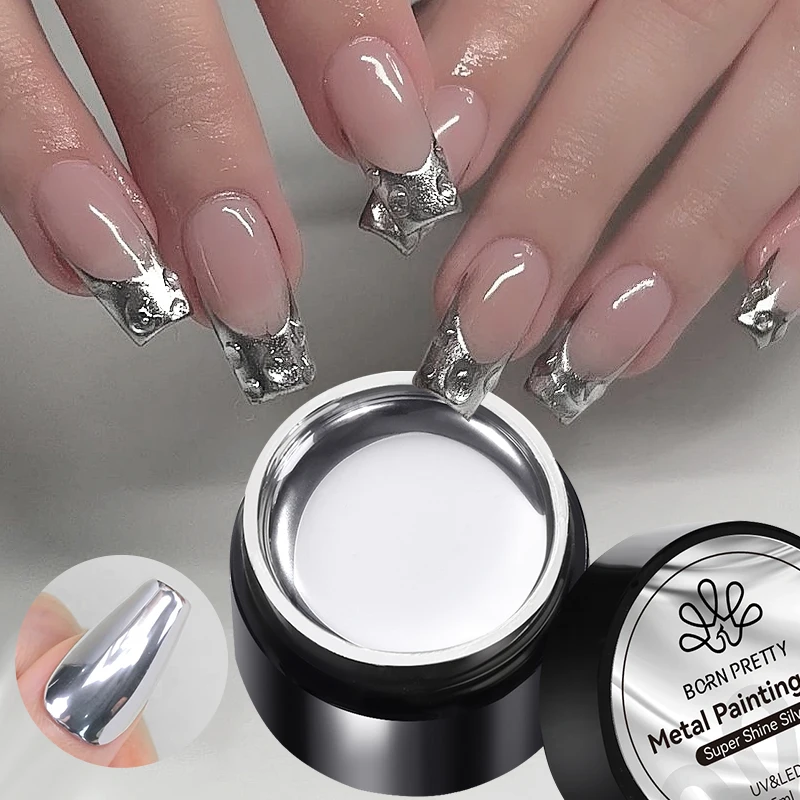 BORN PRETTY 5ml Metallic Painting Gel Polish Super Bright Silver Mirror Gel Sparkling Glitter Soak Off UV LED Gel Nail Art DIY