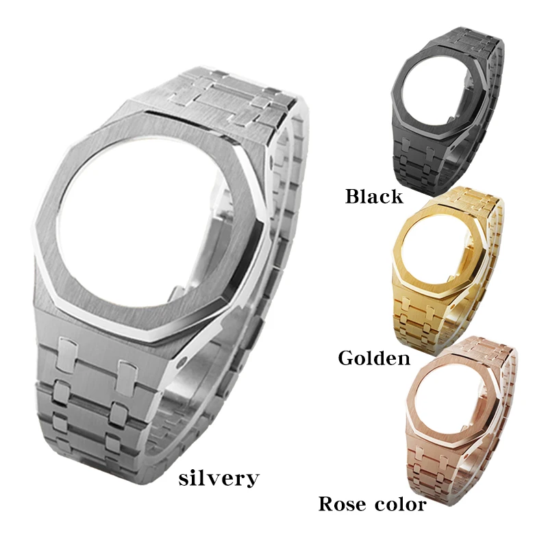 Compatible with GA-2100/2110/B2100 GM-2100 GMA-S2100 modified metal steel case and steel strap watch set.