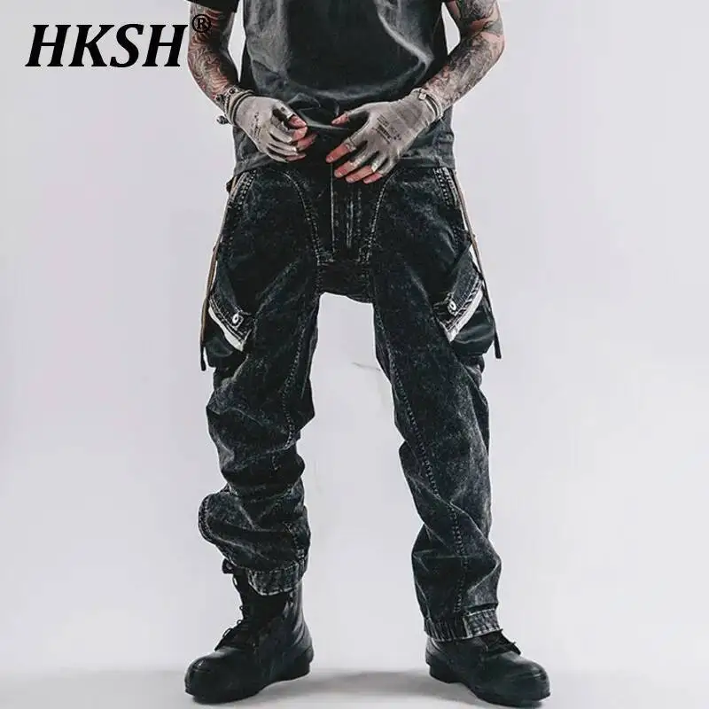 

HKSH 2025 Spring Summer New Men Tide Techwear Casual Variable Leg Binding Washed Spotted Pockets Safari Style Cargo Pants HK4628