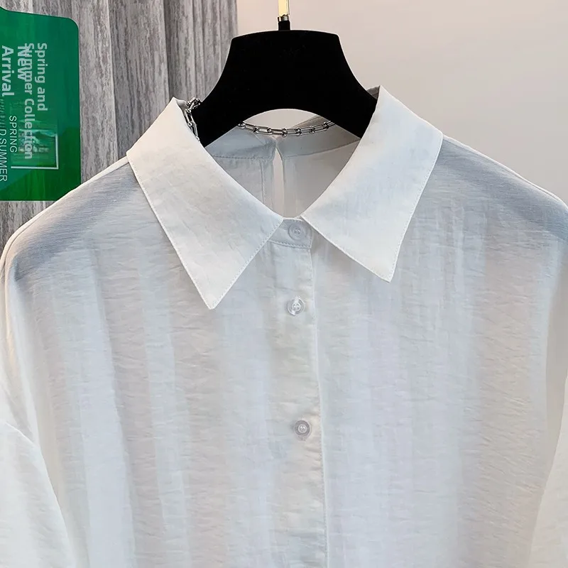 Branco casual sle lyocell longo sve faionable proteção solar irt feminino verão na moda irt versátil camadas topo