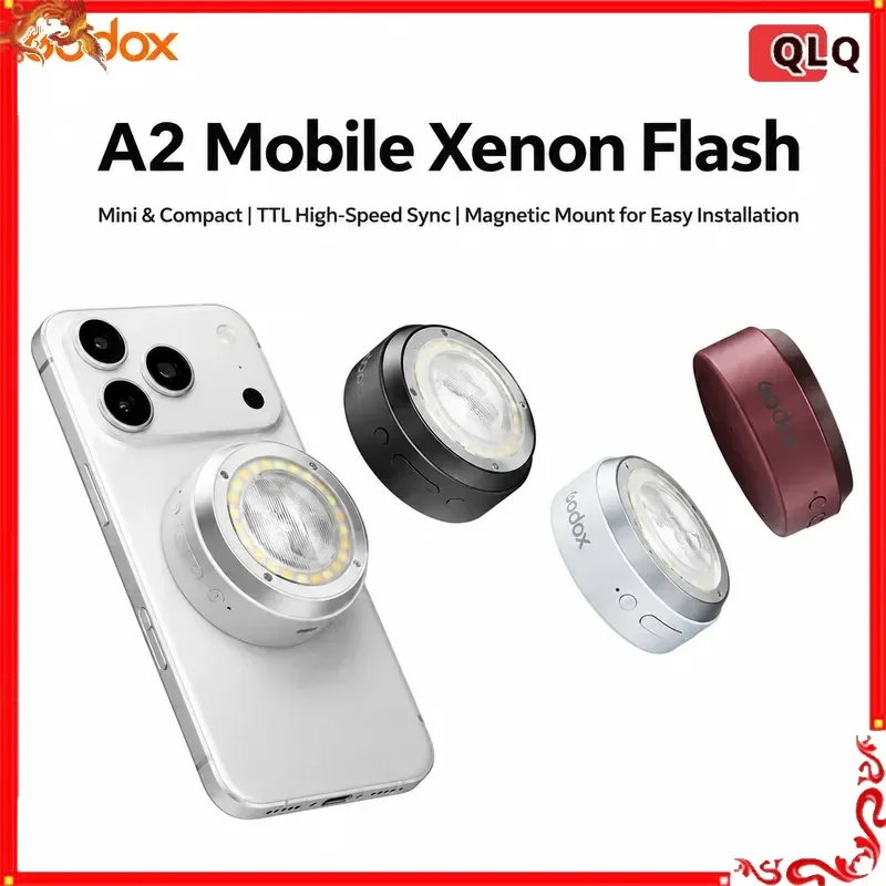 Godox A2 Smartphone Xenon Flash MagSafe TTL Mobile Flash with 1/8000s HSS Bi-color LED Video Fill Light For iPhone 15-18 Gift