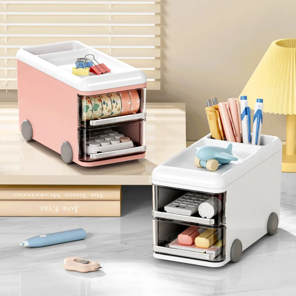 

Bus Shape Desk Stationery Storage Box Large Capacity Plastic Pen Holder Tabletop Storage Cartoon Drawer Storage Case