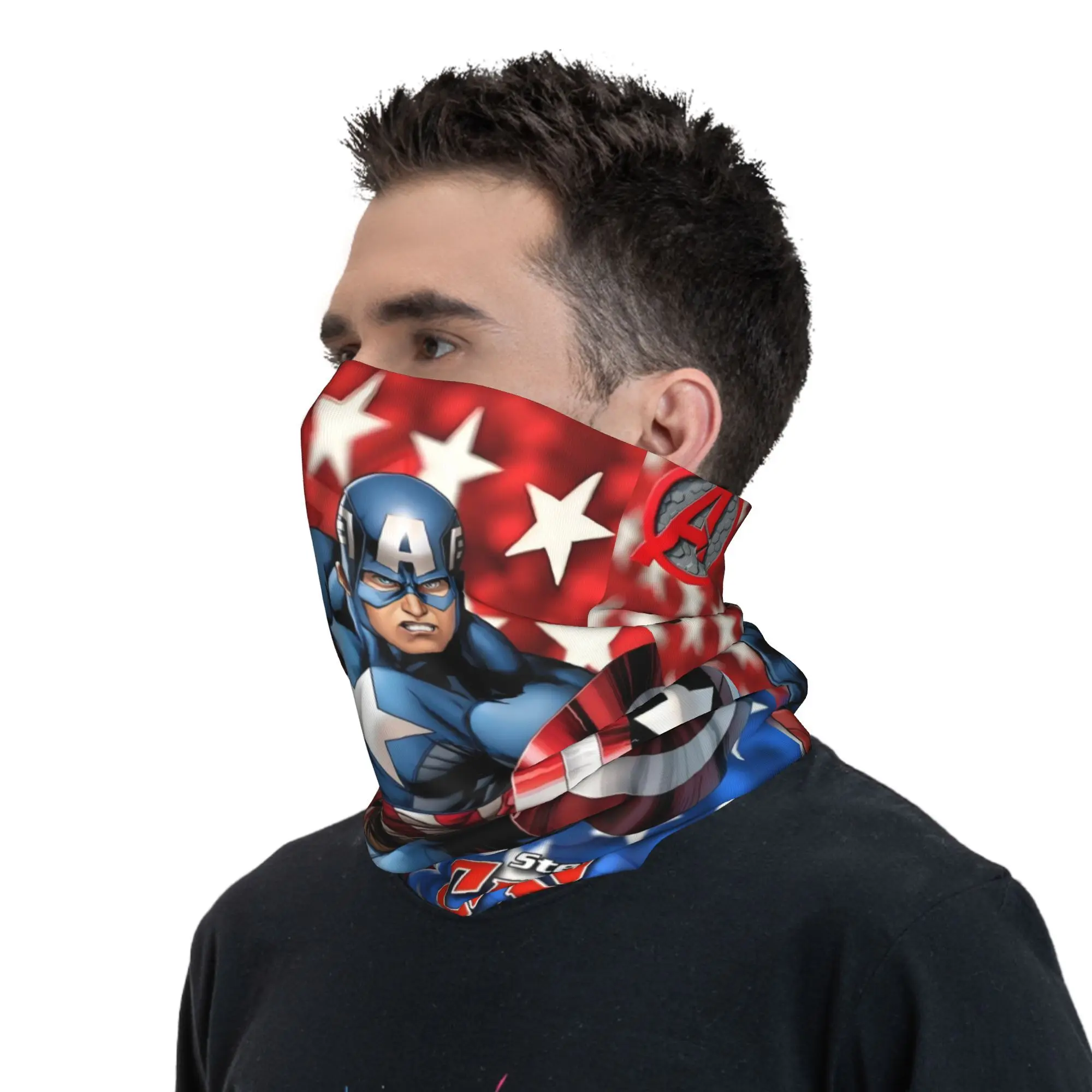 Custom Captain America Classical Neck Gaiter Men Women UV Face Shield Winter Anime Cartoon Bandana Scarf for Cycling