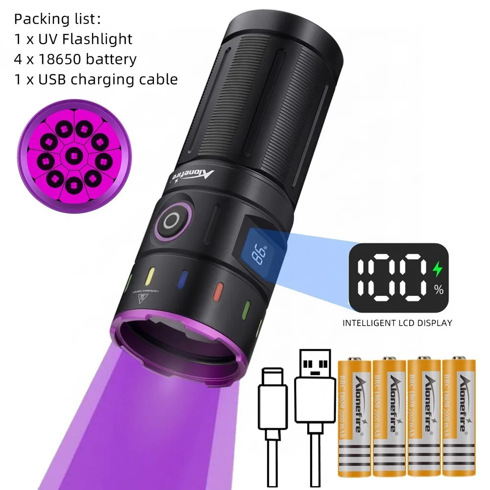 200W 365nm LED UV Zaklamp Krachtige Blacklight Zaklamp USB Oplaadbare Catdog Tinea Urine Vlek Schorpioen Geld Ultraviolette lamp - afbeelding 1