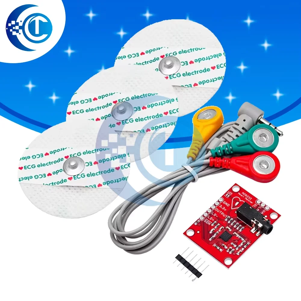Medical-Grade AD8232 ECG Module - Heart Rhythm & Pulse Monitoring Sensor with Arduino Interface (Analog/I2C)