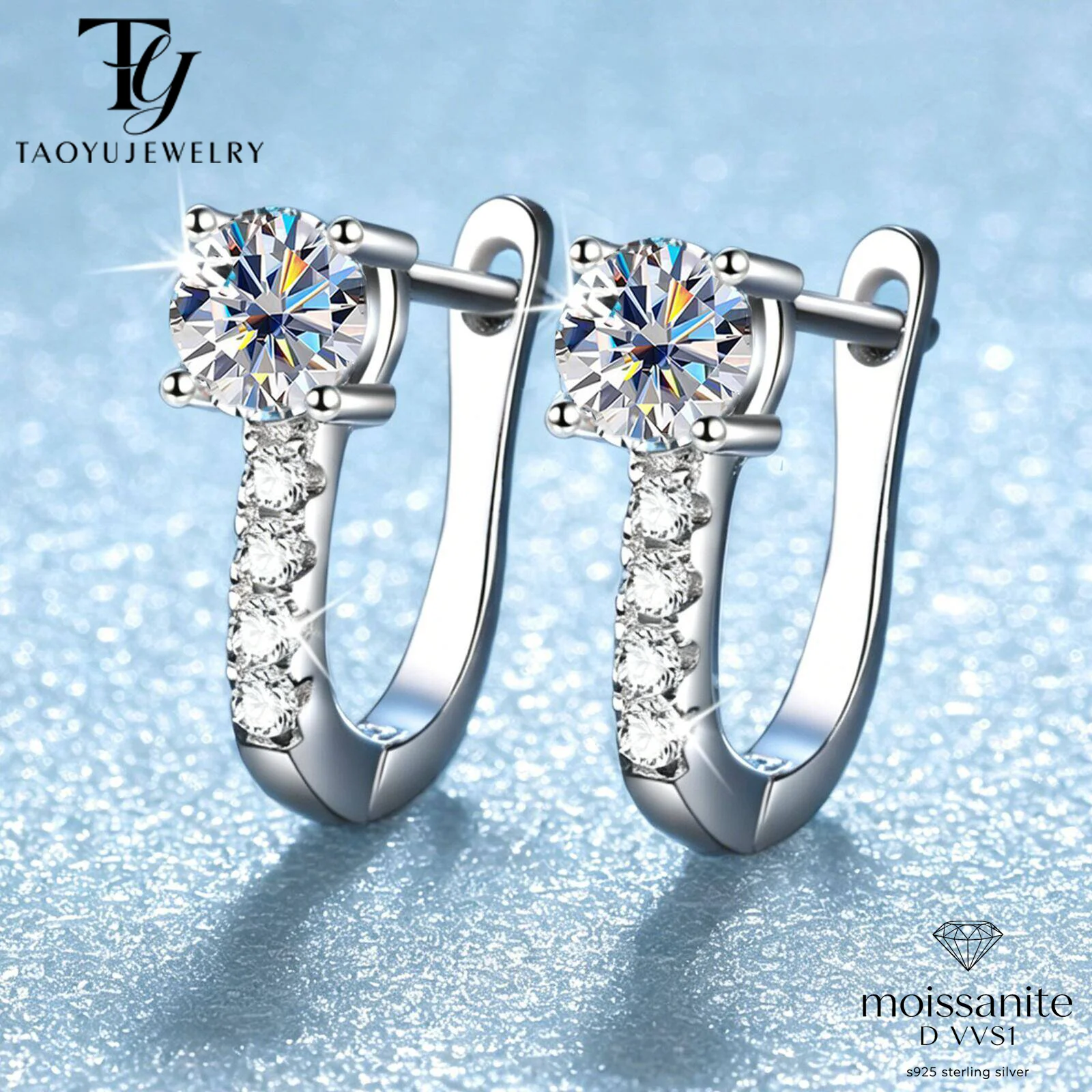 Pendientes de aro de moissanita chapados en oro blanco TY de 0,5 quilates para mujer, joyería fina para boda, regalo, pendiente de plata de ley 925 GRA