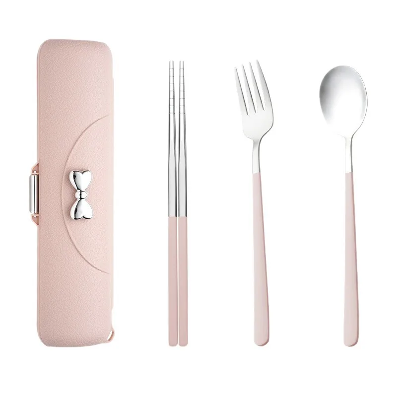 Girls Portable 304 Stainless Steel Cutlery Set Reusable Travel Utensils including Chopsticks Fork Spoon - Eco-Friendly Dining Se