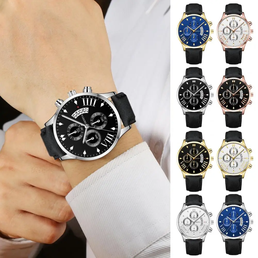 

High Accuracy Timepiece High Accuracy Men's Quartz Watch with Adjustable Faux Leather Strap Round Dial Three Small Dials No