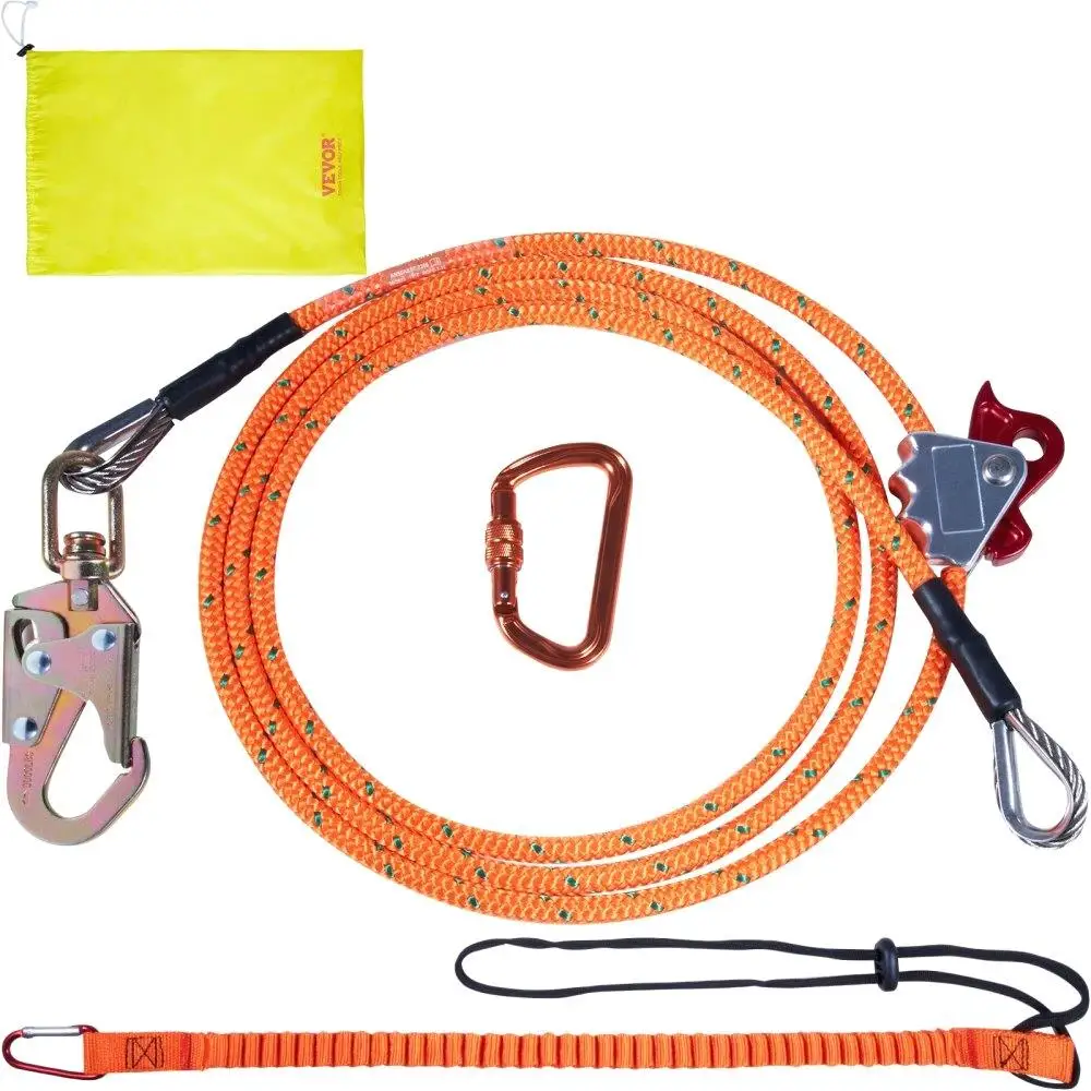 

Steel Core Flipline 1/2 x 8 for arborist for tree Climbing with Alloy Steel Snap Hook Aluminum Alloy Carabiner and Extra Tool