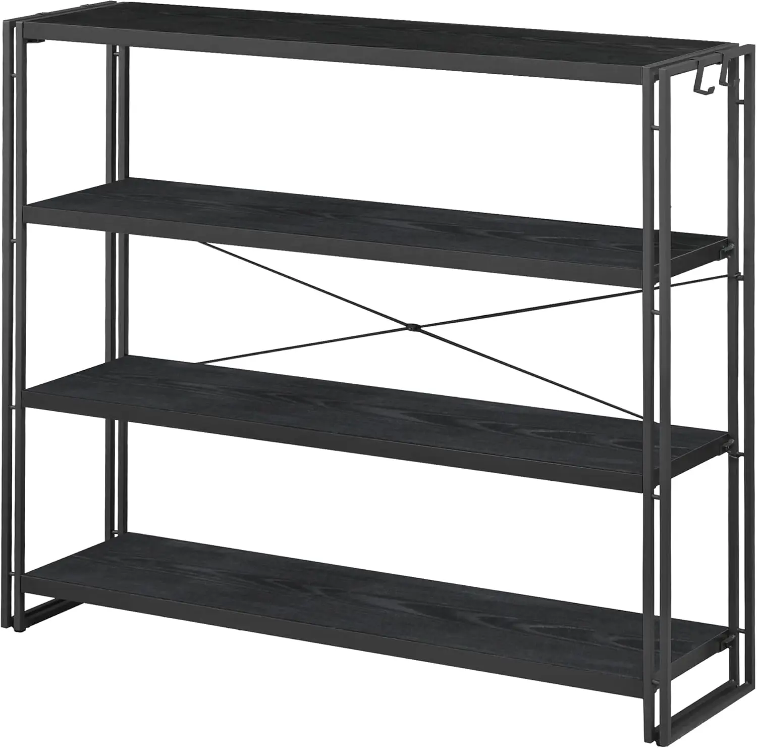 Bookshelf, 4-Tier Industrial Bookcase, Black Open Book Shelf, Freestanding Tall Bookshelves