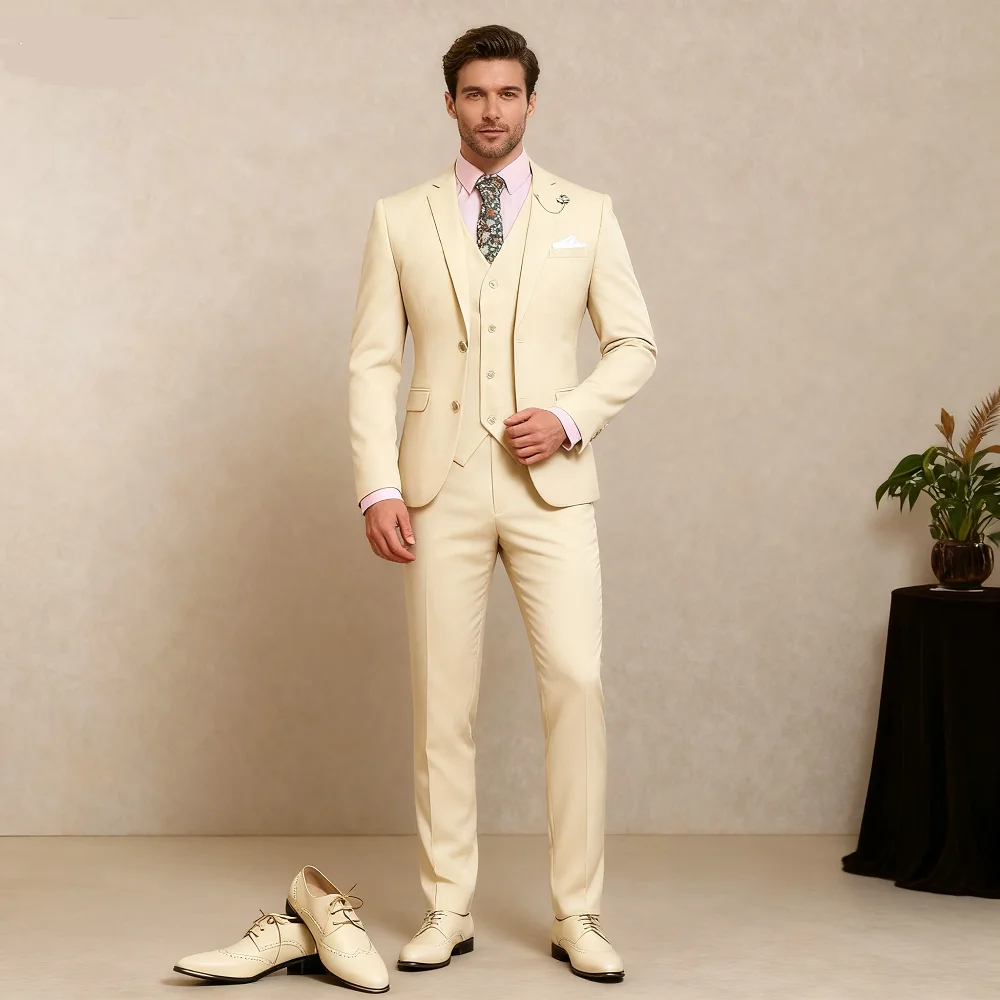 

3 Piece Slim Fit Customized Terno for Men Wedding Groomsmen Elegant Suit Blazer Set for Dance Ball