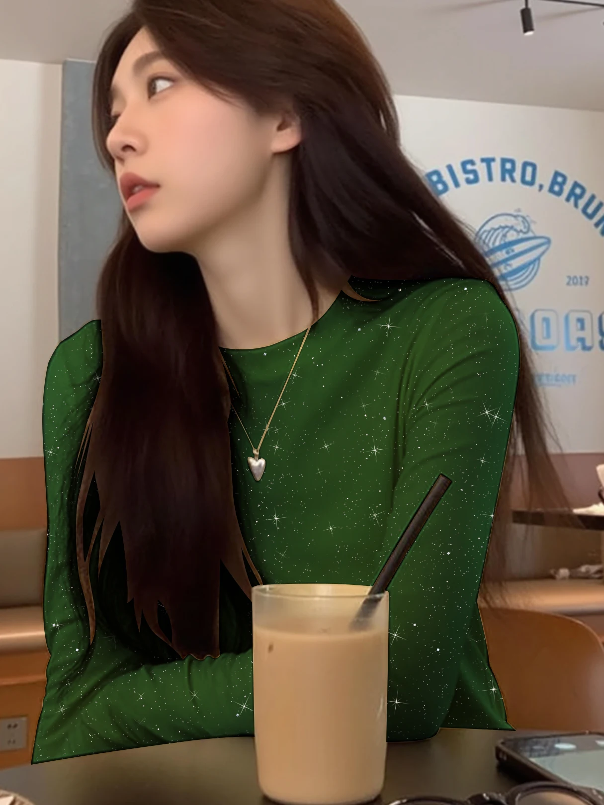 Korean Style Long Sleeve Reflective Sequin Women's Slim Fit T-Shirt Black Spring Autumn Base Layer Top Fashion Sensation