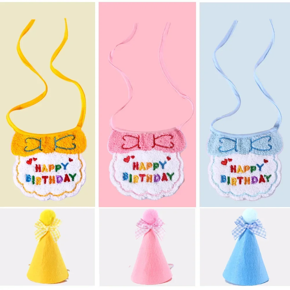 Pet Birthday Embroidery INS Wind Cute Bib Collar Saliva Bow Hat Cat Dog Party Accessories Chihuahua Dog Costume Dog Small Dogs