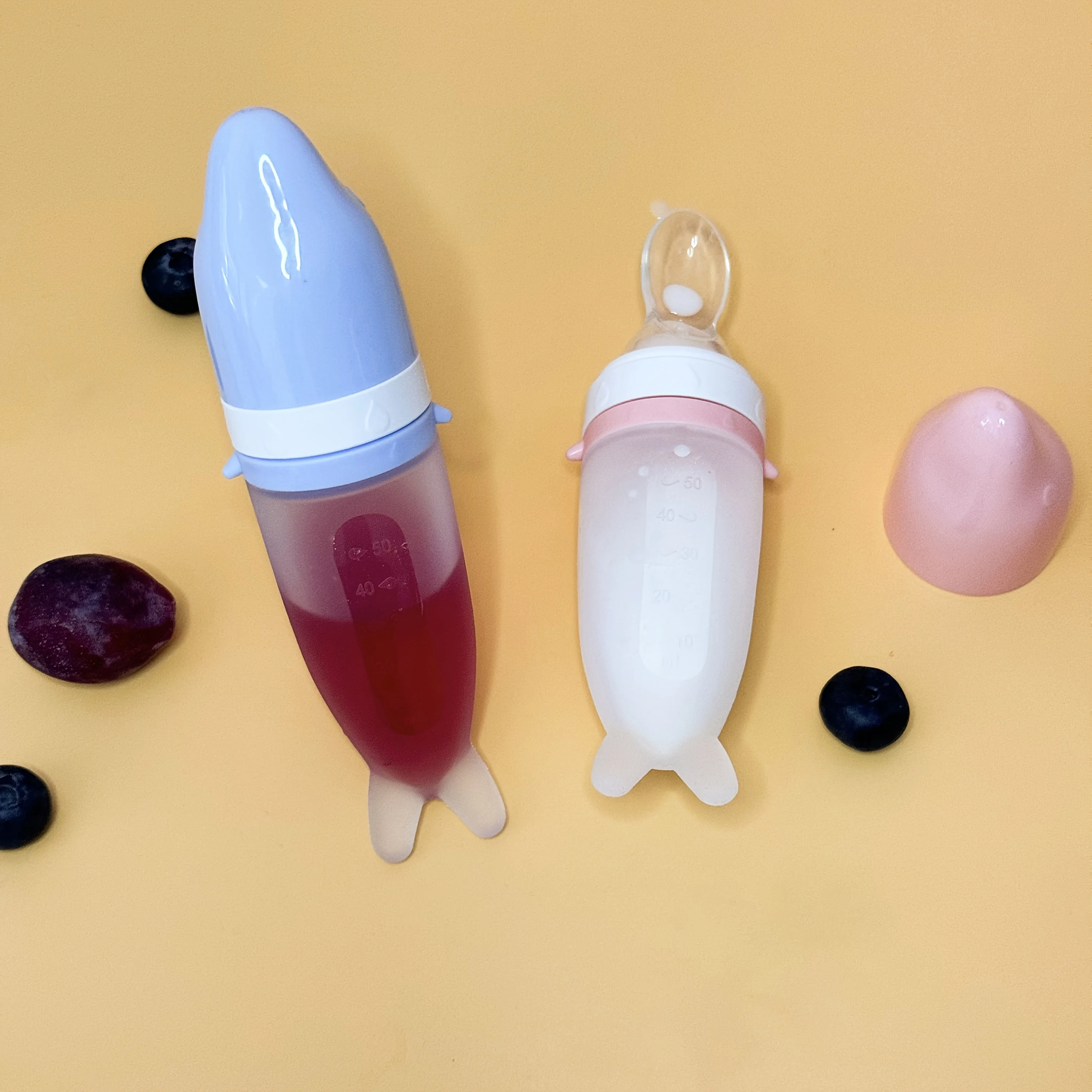 وحدة تغذية طعام للشباب، زجاجة رضاعة من السيليكون مع ملعقة وحامل، محضر طعام، ملعقة طعام معجون أرز 3.04 أونصة أدوات مائدة #6