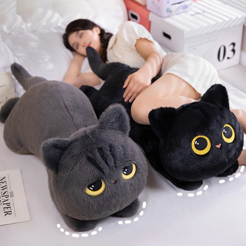 

50-90cm Cute Black Cat Plush Toy Doll Kawaii Big Cuddly Pillow Cushion Ins Black Cat Plush Toy Doll For Boy Girl Brithday Gifts