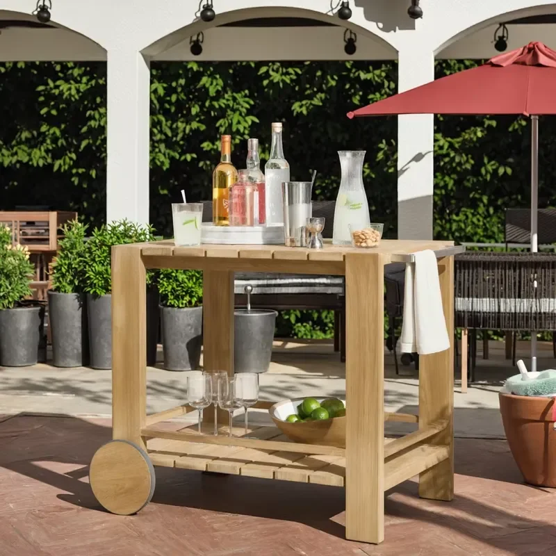 Home Hotel Bar Shop Villa Garden New Durable Outdoor Teak Bar Cart