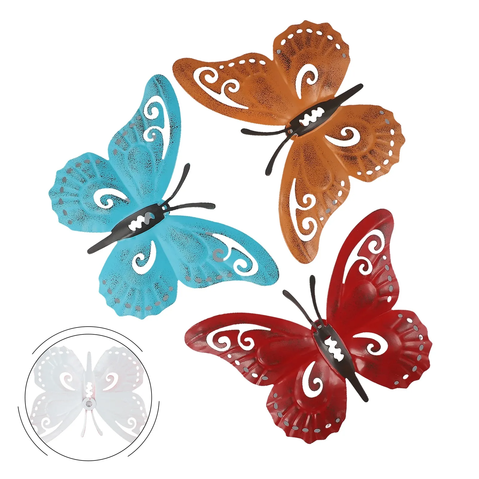 3PCS Three-Dimensional Butterfly Ornament Hollow Out Iron Simulation Butterfly Home Wall Sticker Garden Home Decorations