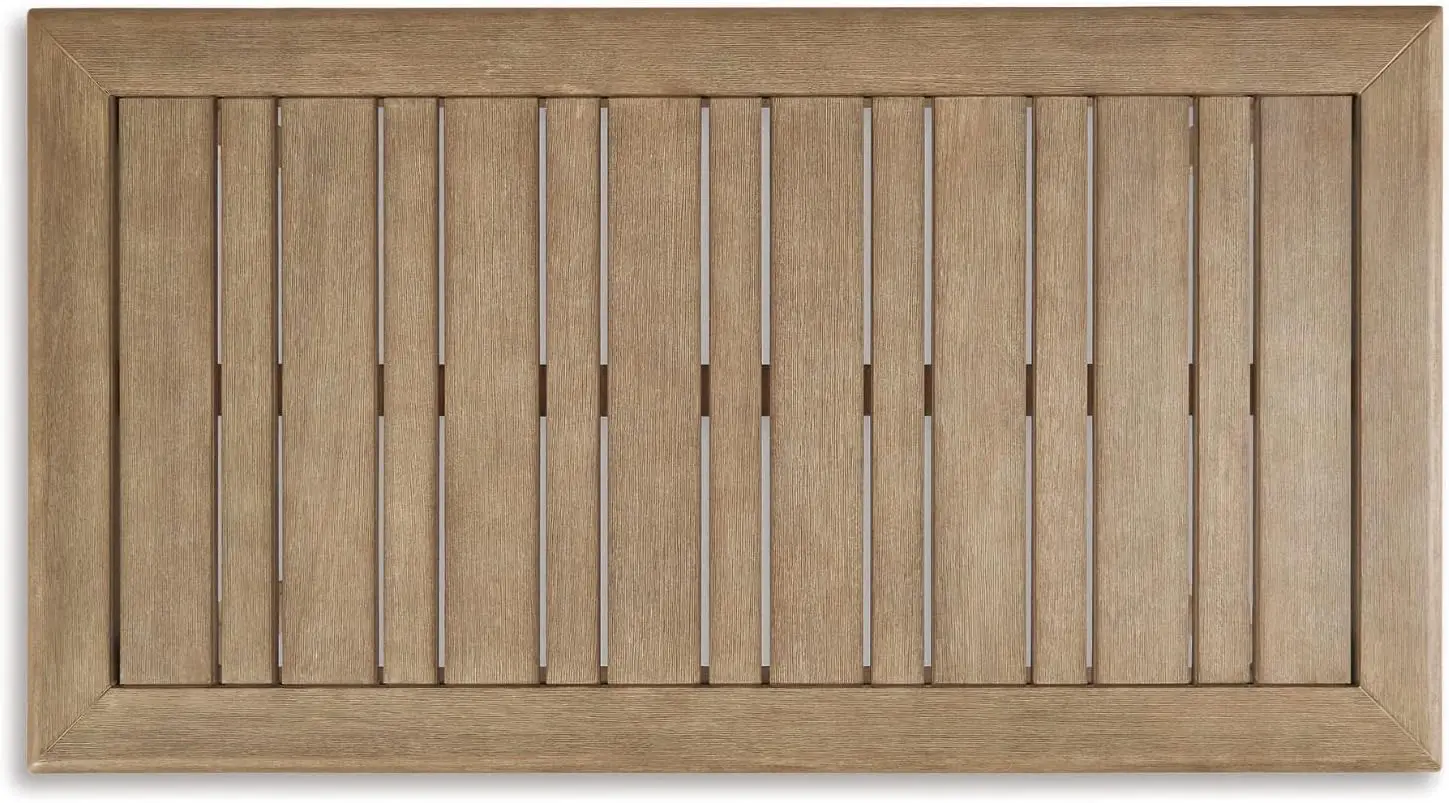 [New Arrival!]Gerianne Outdoor Rectangular Eucalyptus Wood Slat Top Coffee Table, Beige