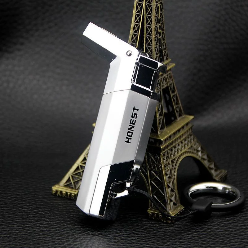 

2025 new wind-proof stainless steel gas butane jet lighter metal turbine torch key chain ignition gadget men's gift wholesale