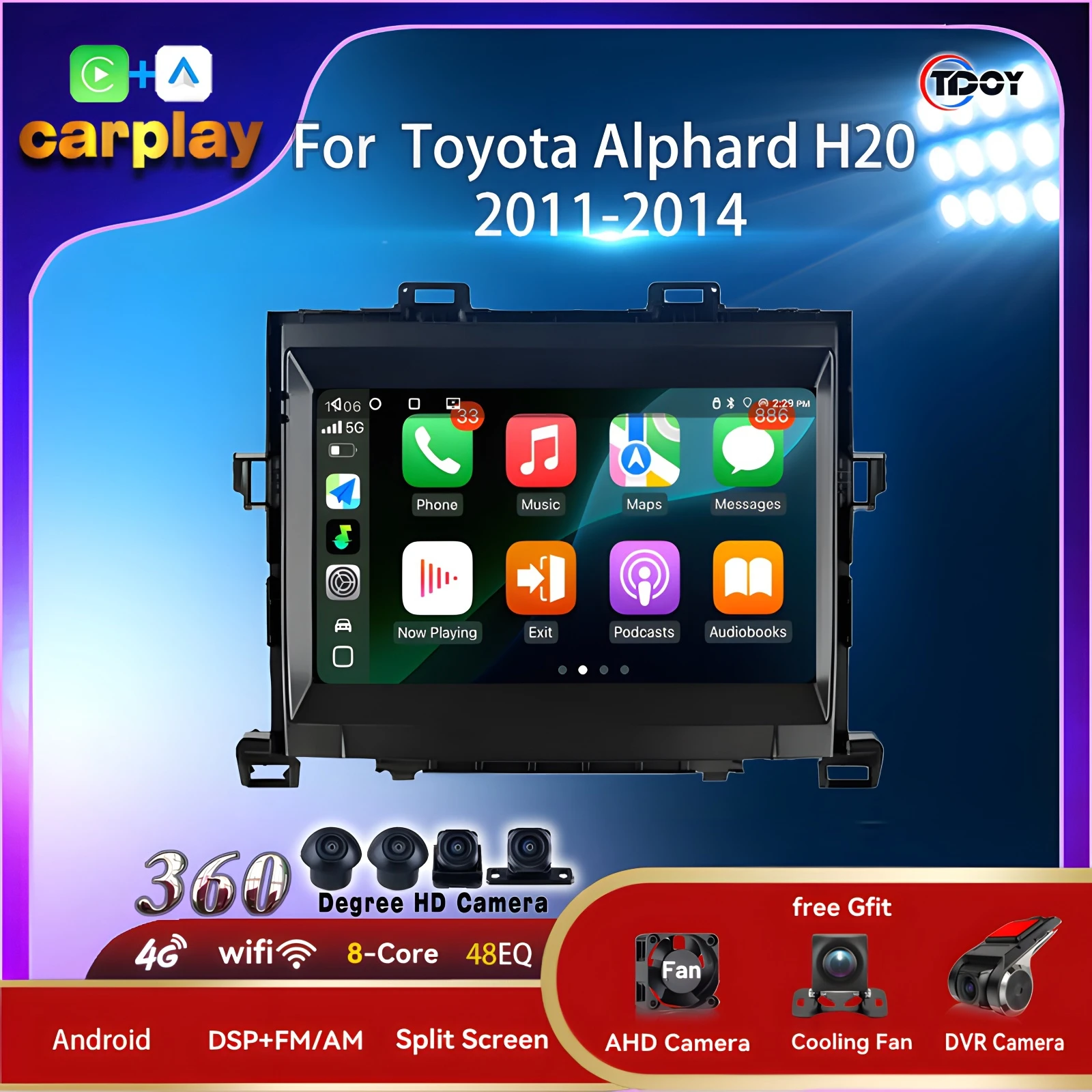 

Авторадио для Toyota Alphard H20 2011-2014 Мультимедийный плеер Автомобильный радиоприемник DSP Сабвуфер Carplay Android Auto WIFI GPS Navi