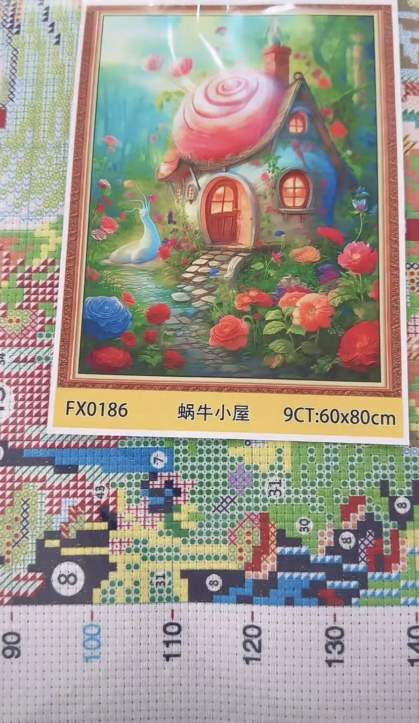 9ct 60x80cm Snail House Embroidery DIY Chinese Style Printed Kits Cross Stitch Needlework Set Home Decor Crafts New