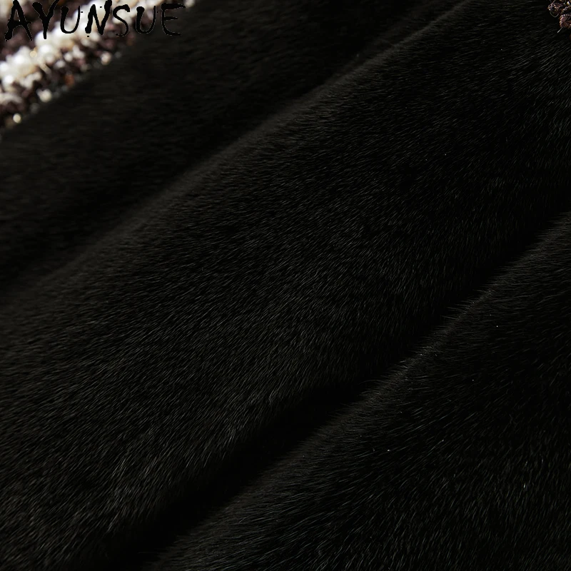 เสื้อโค้ทขนมิงค์ AYUNSUE สำหรับผู้หญิง ปี 2025 เสื้อโค้ทขนสีดำแบบใหม่ เสื้อโค้ทและแจ็คเก็ตฤดูหนาวสำหรับผู้หญิง เสื้อผ้าหรูหราสำหรับผู้หญิง Ropa Mujer