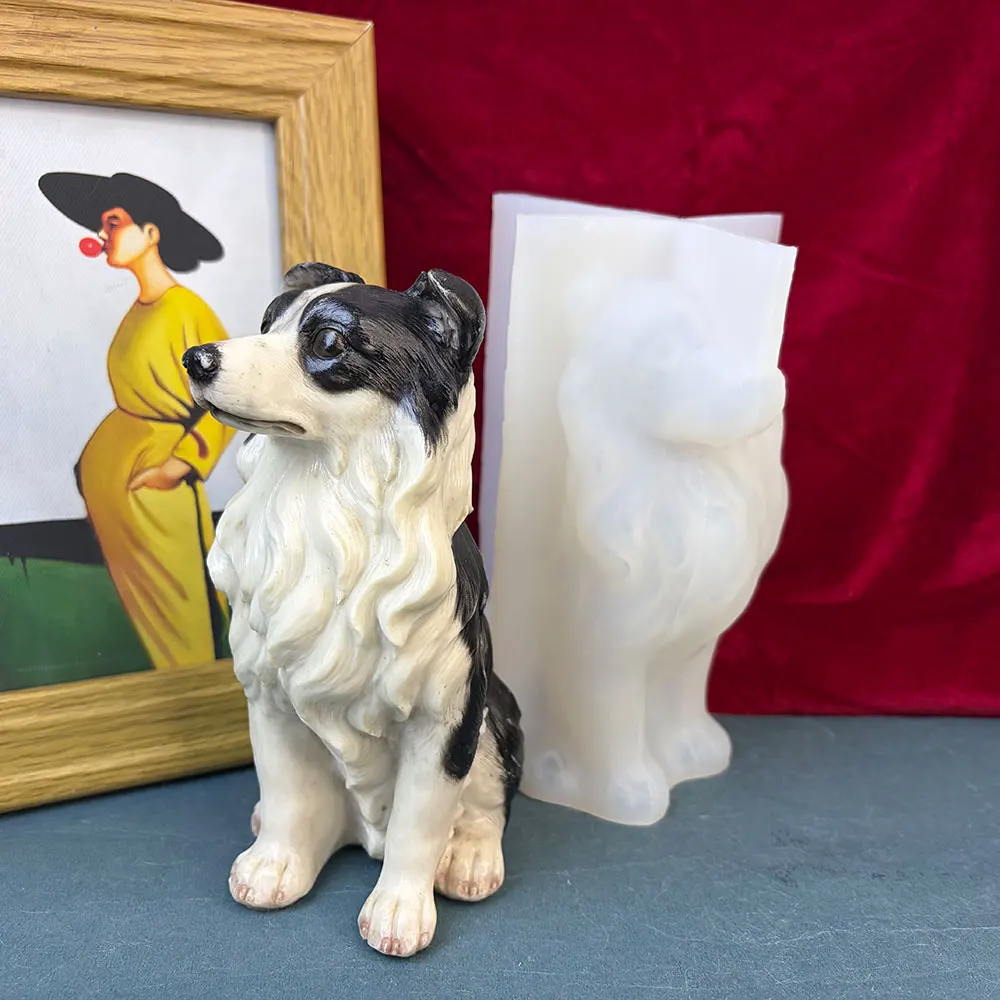 3D Border Collie Dog Silicone Mold for Plaster Gypsum Ornaments Epoxy Resin Cute Puppy Soap Making DIY Crafts Casting Too