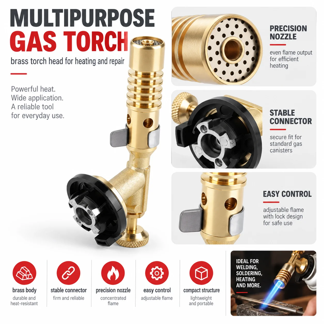 Portable Butane Gas Torch Nozzle Reamer Argon Welding Flame Gun Outdoor Stove BBQ Tool Arc Blow High Precision Welding Accessory