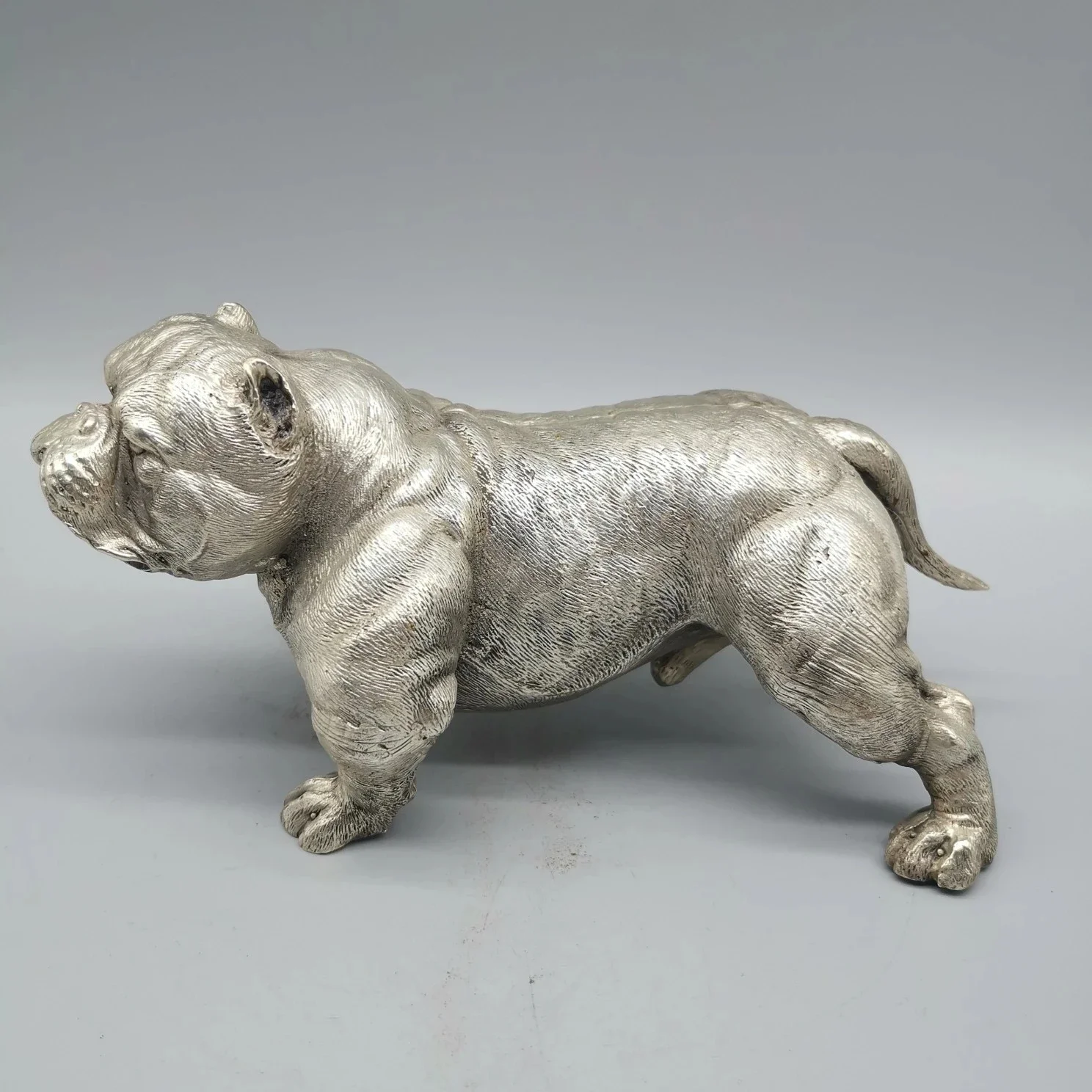 Fashion Exquisite Antique White Copper Silver Gilt Dog Dogfight Statue Iiving Room Decoration Home Gift